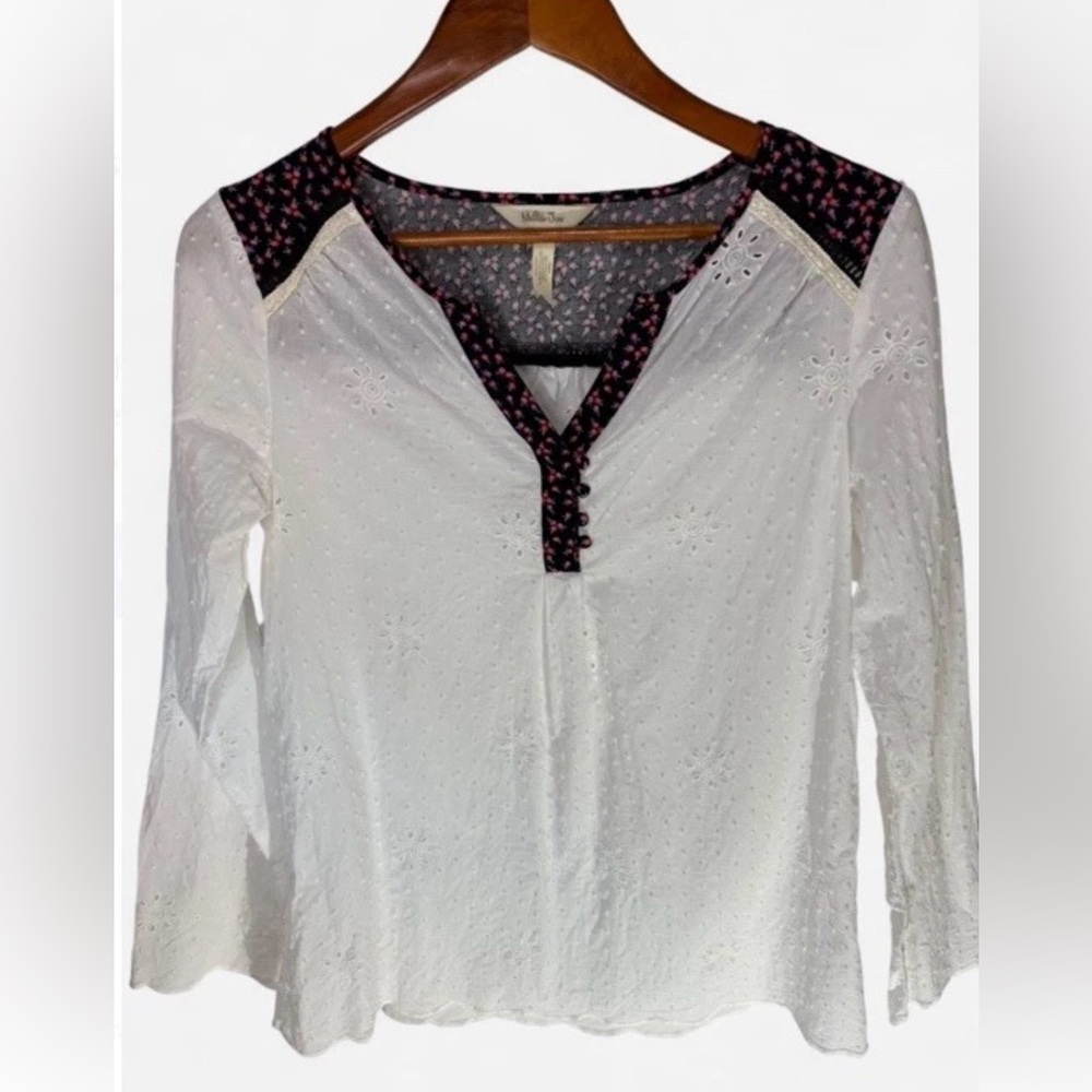Matilda Jane Tunic 100% Cotton Womens White Eyelet Floral Trim Embroidered Small